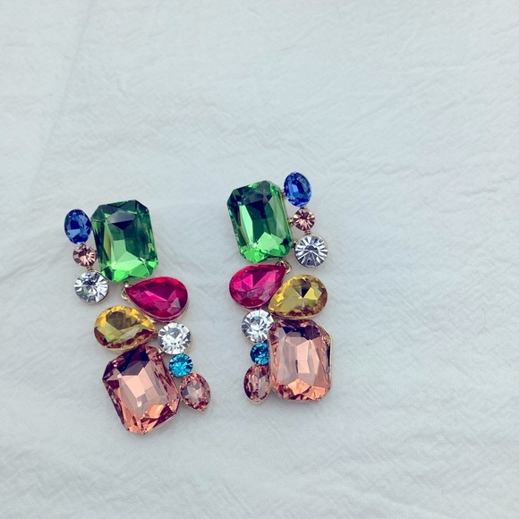 Colorful Glass Gemstone Drop pierced Earrings - Picture 3 of 3